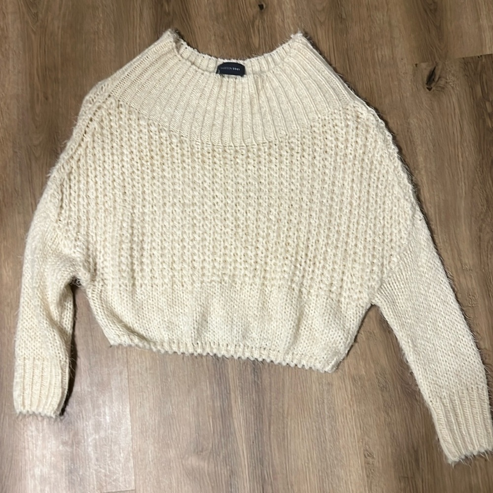 Hudson Gray Cream Cropped off the shoulder Knit Sweater Small